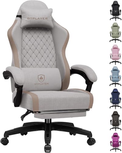GTPLAYER - Gaming Stoel - Ergonomisch met Ademende Stof en Voetensteun - Lichtbruin