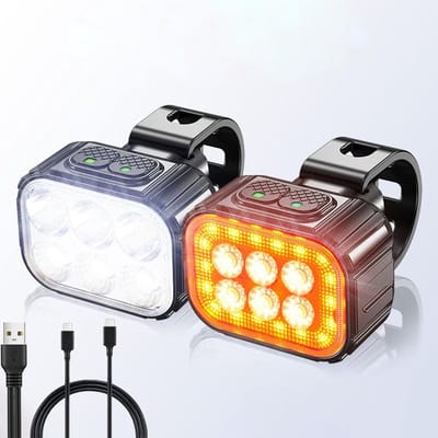 OUYLAF LED Fietslamp Set - Fietslichten - Fietslicht Koplamp- fietslichten oplaadbaar - Fietslampjes Rood en Wit - Waterdicht / USB Oplaadbaar - 8+12 Lichtstanden - Zwart - Fietslampjes - Led Fietslamp