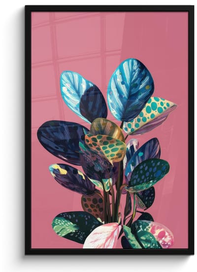 Poster in lijst - Fotolijst 60x90 cm - Posters - Plant - Bladeren - Stippen - Abstract - Posterlijst zwart - Decoratie - Wanddecoratie woonkamer - Muurdecoratie slaapkamer