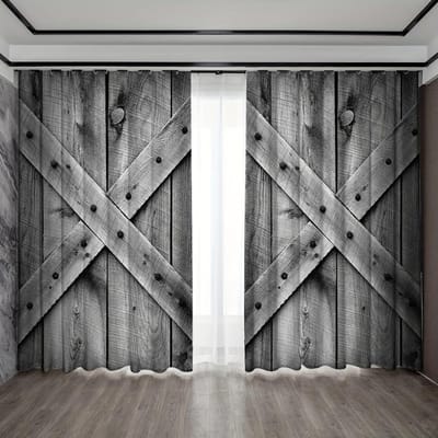 2 Panelen Kasteel Houten Deur Bedrukt Translucente Gordijnen Voor Woonkamer Slaapkamer Zon Privacy Bescherming Huisdecoratie Tunnelzak 2x50Wx50H(CM)&Hook