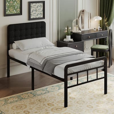 Bedframe Met Hoofdeinde - Stalen Lattenbodem - Slaapkamer Meubel - Eenvoudige Montage - 80x190 cm - Zwart
