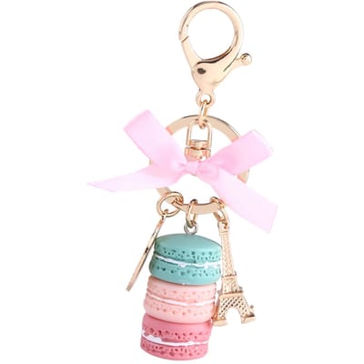 Porte-clés Macaron Mignon Coloré Tour Eiffel Pendentif de Sac Charme de Voiture Décoration(Rouge rose) vert