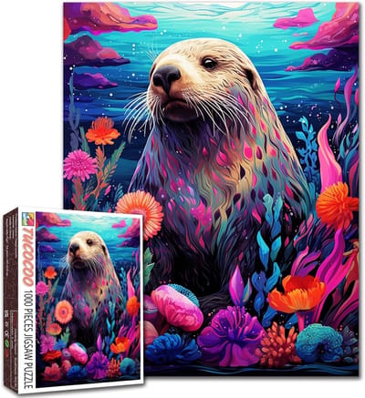 Legpuzzel 1000 stukjes - Abstracte kunstpuzzel - Gezinsactiviteit spel - Kleurrijk oceaan artwork - 70 x 50 cm