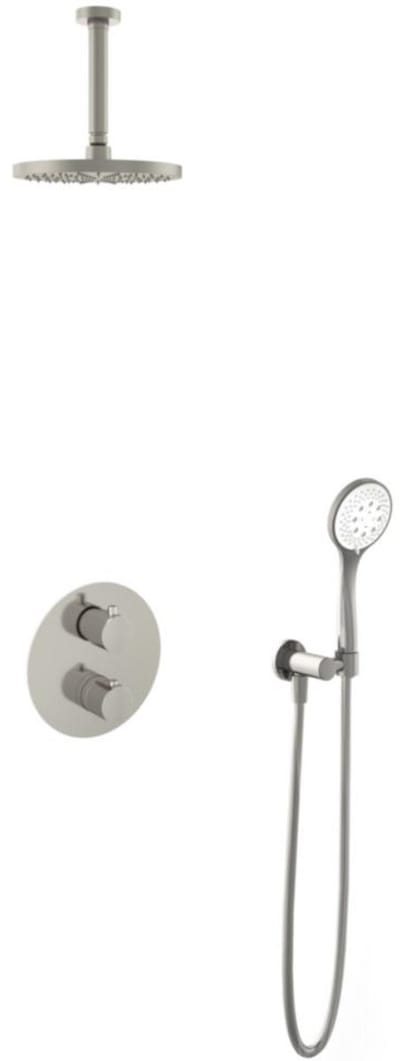 Hotbath Buddy - Inbouw Regendoucheset - Thermostatisch - Plafondbuis 15 cm - Hoofddouche 200 mm - Ronde Handdouche 3 Standen - met 2-Weg Stop-Omstel - Waterbesparend - V02