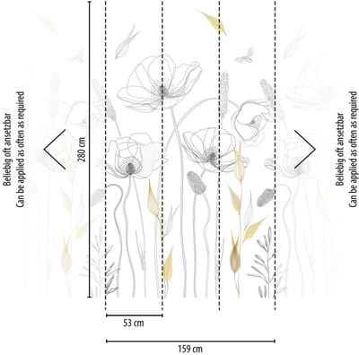 BLOEMEN FOTOBEHANG | Lijntekening - Wit Zwart Geel - Livingwalls The Wall II