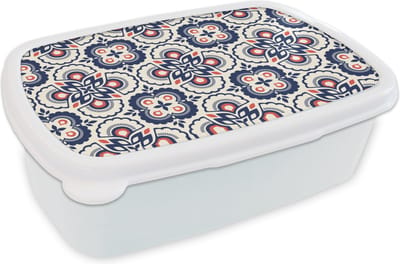 Broodtrommel Wit - Lunchbox Bloemen - Retro - Design - Brooddoos 18x12x6 cm - Brood lunch box - Broodtrommels voor kinderen en volwassenen