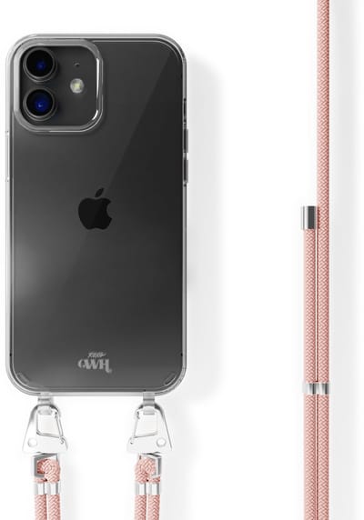 xoxo Wildhearts siliconen hoesje - Geschikt voor iPhone 13 - Telefoonhoesje - Hoesje met koord - telefoonkoord - Transparant hoesje - Roze koord