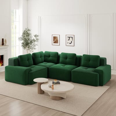 Frameloze woonkamerbank - kantoorbank - modulaire hoekbank - corduroy zachte kussen lage bank - antislip ontwerp - groen