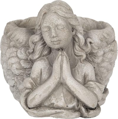 Bloempot voor Binnen – Grijs – Rustieke Pot – 16x13x12 cm – Steen – Meisjesmotief