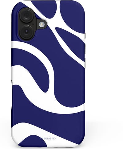 Casetastic hoesje geschikt voor Apple iPhone 16 - MagSafe - Dubbellaagse bescherming - Zeebries Golven - Fashion Case - Donkerblauw Wit