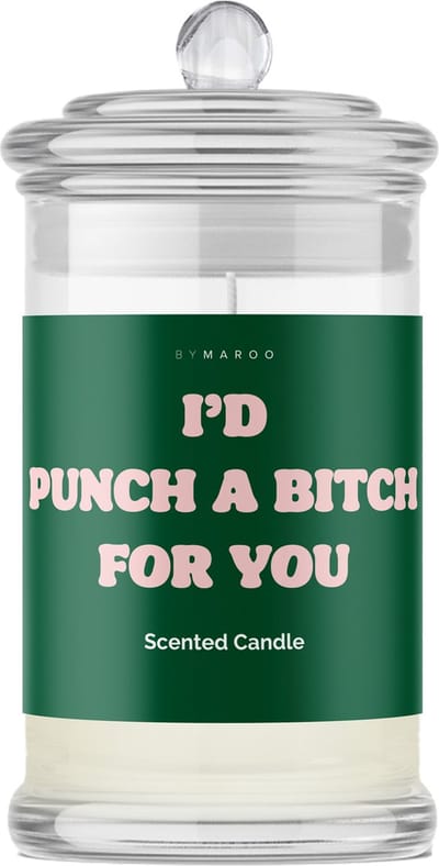 Vriendschap Cadeau voor Man & Vrouw - By Maroo Geurkaars met Tekst Cotton in Glas - I'D Punch a Bitch - Geschenkset vrouwen, vriendin, mama, moeder, zus, oma - Cadeautje voor Haar Volwassenen