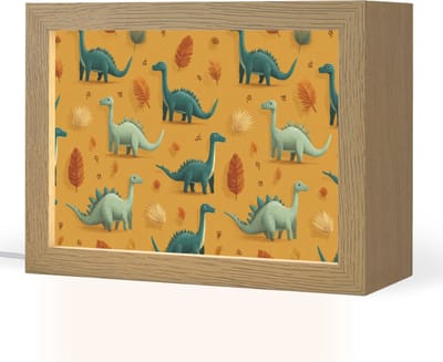 Nachtlampje 20x15 cm - Kinder lampje - Dinosaurussen - Stekels - Herfstbladeren - Bruin - Tafellamp kinderkamer - Slaapkamer lamp - Bedlamp kinderen - Kinderlampje stopcontact - Wandlamp babykamer - Nachtlampjes