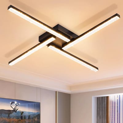 Glitzerlife - Plafondlamp - Moderne Kristallen Deckenleuchte - LED Plafondverlichting - Warmwit 3000K - Energiezuinig Met Afstandsbediening - PC Materiaal - Ø56.6cm - Zwart