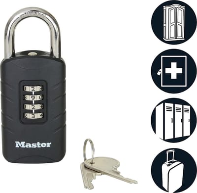 Hangslot en cijferslot in 1 - Uniek slot met cijfercode én sleutel - Cijferslot - Hangslot - Master Lock 656EURDBLK