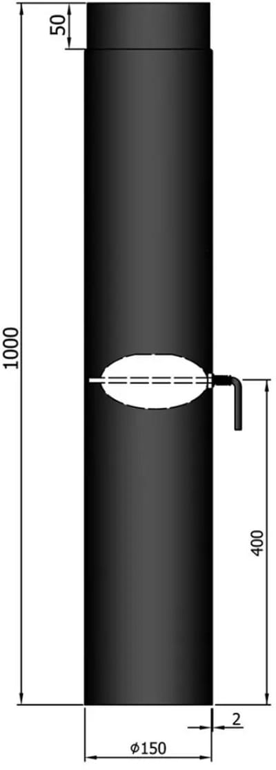 Kachelpijp Ø150 lengte 1000mm zwart met klep en verjonging - kachelpijp - 2mm staal.