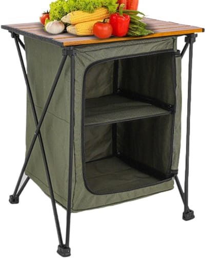 Opvouwbare Kast - Kampeertafel Organizer - Buiten Koken - Met Windscherm - 40 x 40 x 58 cm - Leger Groen