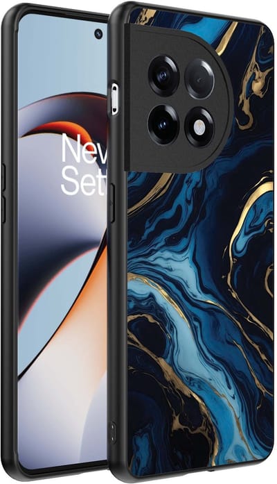 Smartphonica Telefoonhoesje Geschikt voor OnePlus 11R met marmer opdruk - TPU backcover case gold blue marble design - Goud Blauw geschikt voor OnePlus 11R
