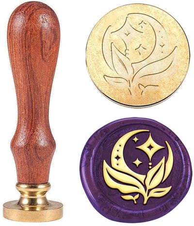 Dailygoods- Waszegelstempel Maan met Olijfblad - Vintage Afdichting - Messing Kopstempel - Houten Handvat - 25mm - Eenvoudig in Gebruik - Zegel