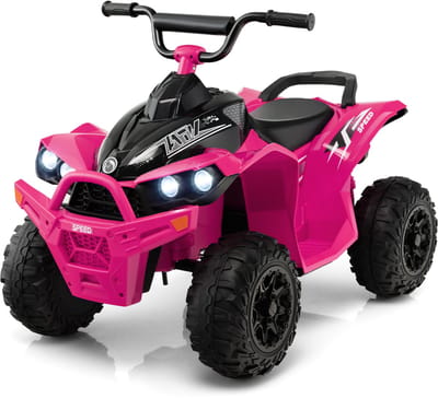 COSTWAY 12V elektrische kinderquadbike, elektrische quad met 2,2/4,3 KM/H snelheid, kindermotor met claxon, muziek & LED-verlichting, elektrische quad voor kinderen van 3 tot 8 jaar