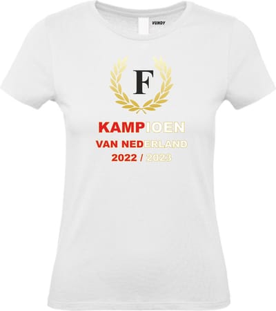 Dames T-shirt Krans Kampioen 2022-2023 | Rotterdam Supporter | Shirt Kampioen | Kampioensshirt | Wit | maat XS