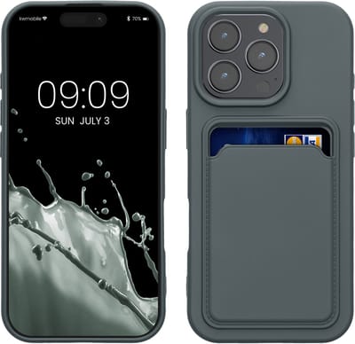 kwmobile telefoonhoesje geschikt voor Apple iPhone 16 Pro - Hoesje met pasjeshouder - TPU case in leisteen