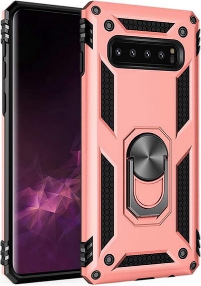 LuxeBass Hoesje geschikt voor Samsung Galaxy S10e Hoesje - Anti-Shock Hybrid Ring Armor Rosegoud