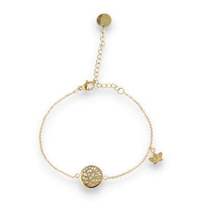 My Bendel - Goudkleurige Bedelarmband Lotusbloem - Verstelbare Goudkleurige Armband met Lotusbloem Bedel - met Luxe Cadeauverpakking | Sieraden Voor Dames
