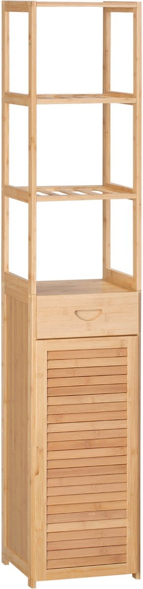 kleankin badkamerkast - bamboe - 32L x 30B x 163H cm - natuurlijk hout