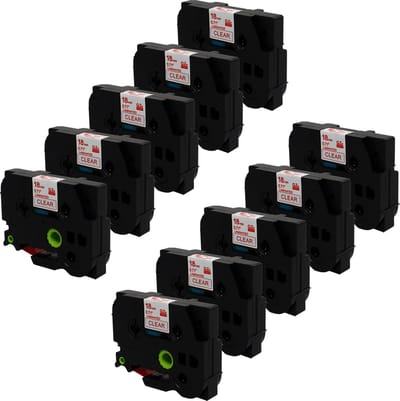 DULA Brother Compatible label tape- Tze-142 - 10 cassettes - Brother P-Touch - Rood op transparant - 18mm x 8m