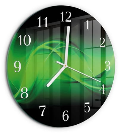 Tulup Wandklok - Abstractie Wandklok Glas Decoratie - 30fi cm - Groente Gekleurde Glazen Klok - Witte Handen - Ronde Wandklok - Klok Glas Met Opdruk - Moderne Wandklok Glas