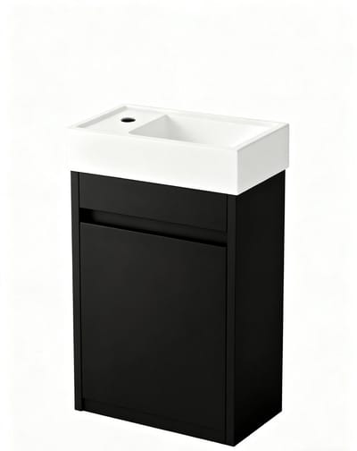Nurion Toiletmeubel Tess - glanzend witte basin en zwart houten kast - 41 x 22,5 x 65 cm