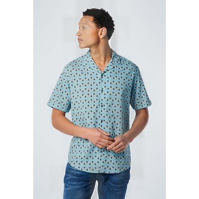 No Excess Shirt Short Sleeve Resort Collar Allover Printed Light Aqua Maat: S | Casual Overhemden Outlet | Heren | Blauw