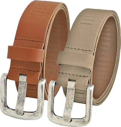 Landley Leren Geperforeerde Riemen Voordeelset - Duopack met 2 riemen - Breedte 4 cm - Dames en Heren - Echt Leer - Cognac en Taupe - Lengte totaal 105 cm / Riemmaat 85
