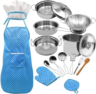Kinder Kookset - Bakgerei Speelgoed - Keuken Rollenspel - 18 Delige Set - 26 x 21 x 7 cm - Blauw