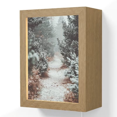 Wandlamp 15x20 cm - Oplaadbaar - Bos - Winter - Bomen - Natuur - Pad - Sneeuw - Wandlampen binnen woonkamer - Slaapkamer lamp met kabel - Decoratieve nachtlamp - Vloerlamp snoer