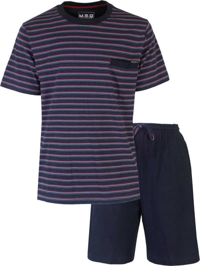 MEQ Heren Shortama - Pyjama Set - V Hals - Donker Blauw - Maat S
