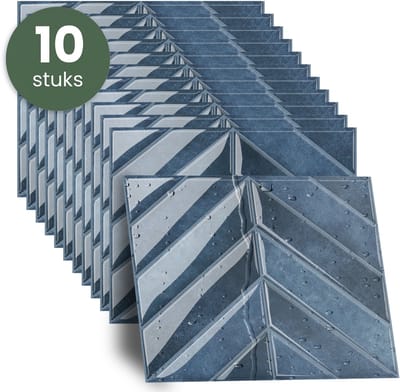 STACK® Plaktegels - 10 Stuks - Visgraat Tegel - Blauw - 29 x 23 cm - Zelfklevende Tegels & Tegelstickers - Plak Tegels - Wandtegel Stickers & Zelfklevende Wandtegels - Keuken & Badkamer Tegels - 3D Muurstickers
