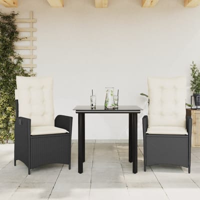 vidaXL - 3-delige - Tuinset - met - kussens - poly - rattan - zwart