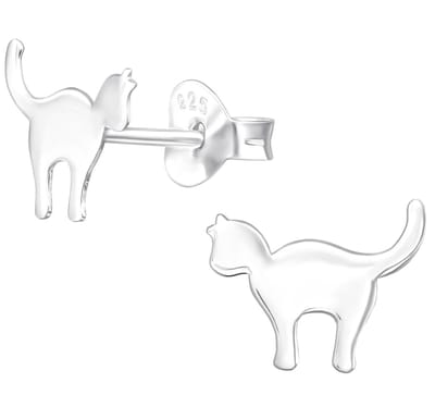 Joy|S - Zilveren kat poes oorbellen - 9 x 7 mm - egaal zilver - kinderoorbellen