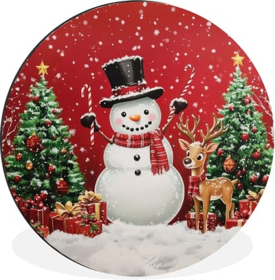 WallCircle - Wandcirkel - Muurcirkel - Feestvreugde - Winterbos - Kleurrijk - Aluminium - Dibond - 30x30 cm - Binnen en Buiten