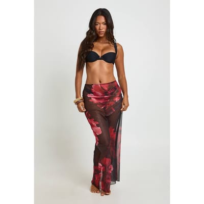 boohoo Dames Doorzichtige Mesh Maxi Strandrok Met Bloemenprint | Roze | Maat: 36