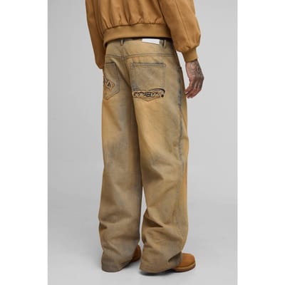 Hoge, wijdvallende, gewassen jeans met ster-applicatie | Antique Wash | Size 30