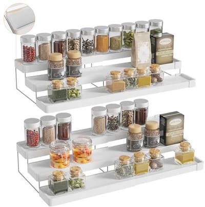 Uitbreidbare 2-pack kruidenrek organizer voor kast - 3-laags verstelbare kruidenorganizer voor optimale organisatie