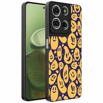 Geschikt voor Motorola Edge 60 Telefoonhoesje met smiley opdruk - TPU backcover case emoji design - Paars Geel - Smartphonica geschikt voor Motorola Edge 60