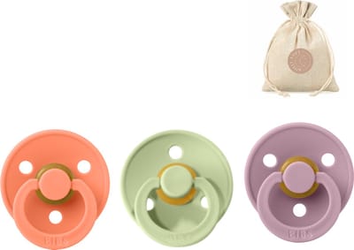 BIBS fopspenen T1 0-6 maanden - Papaya, Heather en Pistache + BolleToet speenzakje
