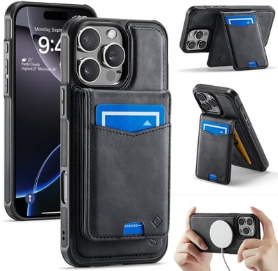 Casemania Hoesje Geschikt voor Apple iPhone 16 Pro Max - Charcoal Gray - Geschikt voor MagSafe - Back Cover met Afneembare Magnetische Pasjeshouder met Standaard - Telefoonhoesje en Kaarthouder