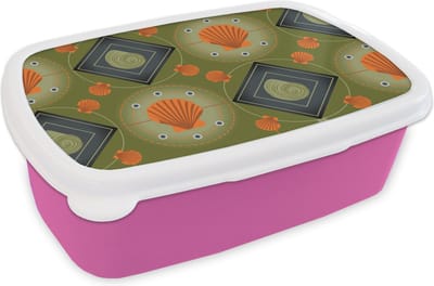 Broodtrommel Roze - Lunchbox - Brooddoos - Patchwork - Schelpen - Patronen - Zee - Strand - 18x12x6 cm - Kinderen - Meisje