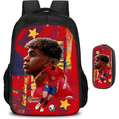 Kinderen School Rugzak 2 Stuks Set Rugzak, Etui Schooltassen L-Lamin Yamal Dubbellaagse Rugzak Voetbalster