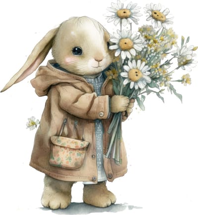 Poster konijn met bloemen-posters-A4 formaat-watercolours spring-winter animals-dieren-kinderkamer accessoires-babykamer accessoires
