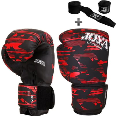 Joya Kickbokshandschoenen Camo V2 – Rood – PU Leer – 4 oz – Voor Kinderen & Volwassenen – Boksen & Kickboksen - Inclusief Bandage